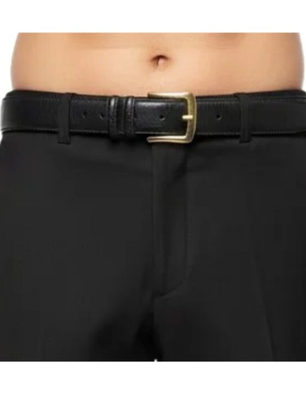 Roundtree and Yorke Leather Belt Mens Full Grain Cowhide Black Gold Tone Buckle